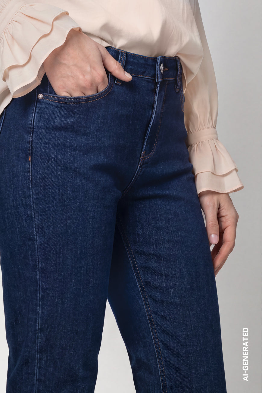 Monari 810575 Blue Denim Straight Trousers Jeans