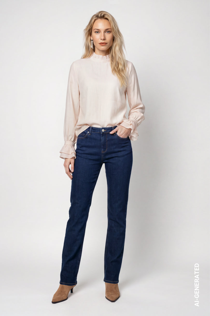 Monari 810575 Blue Denim Straight Trousers Jeans