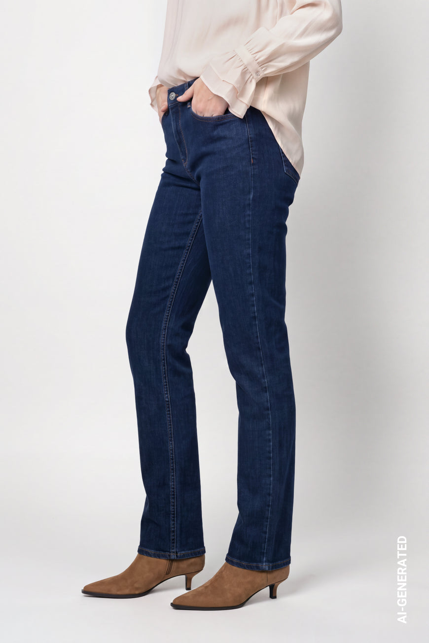 Monari 810575 Blue Denim Straight Trousers Jeans