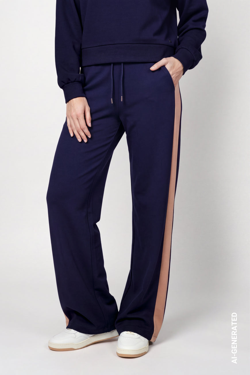 Monari 810584 Dark Blue Straight Leg Jersey Trousers