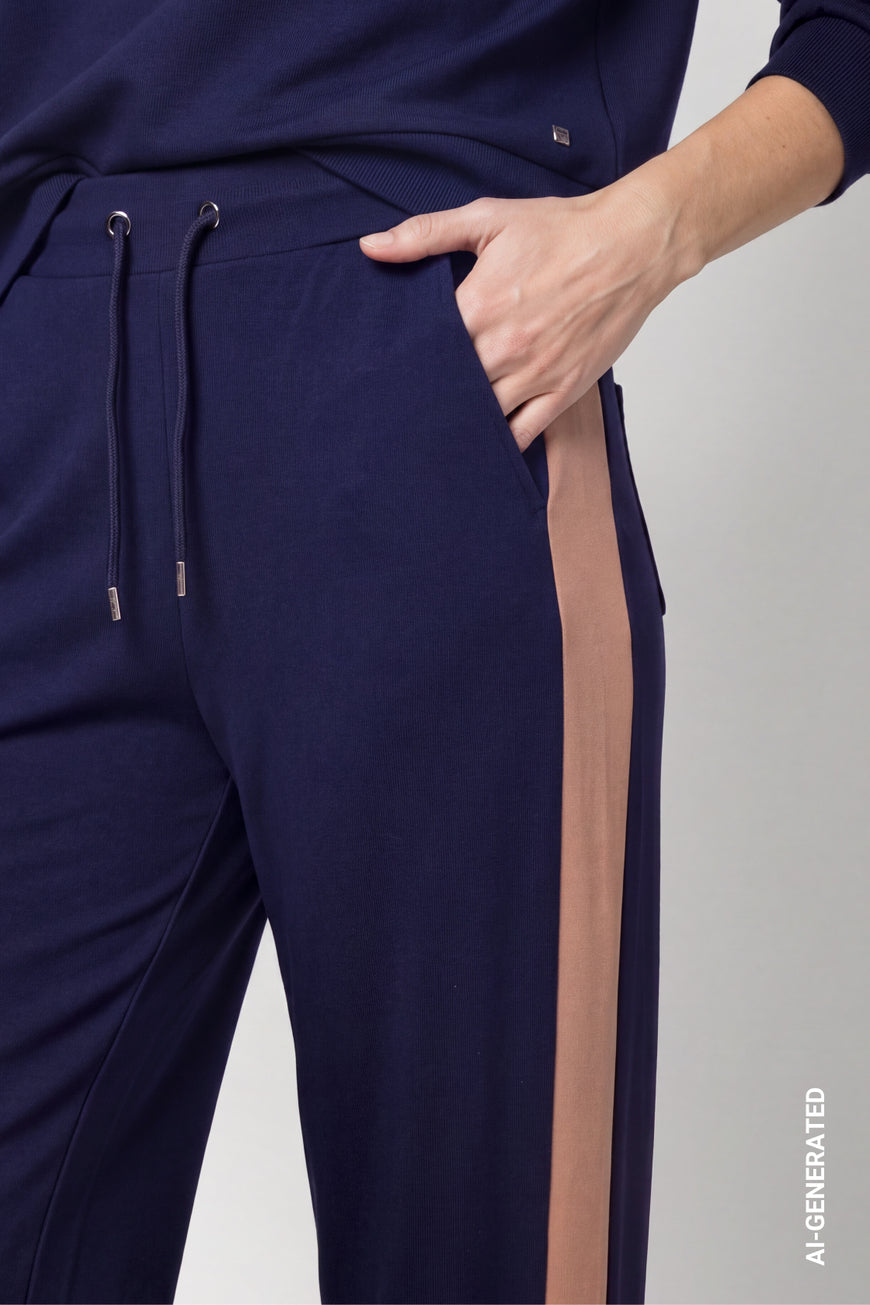 Monari 810584 Dark Blue Straight Leg Jersey Trousers