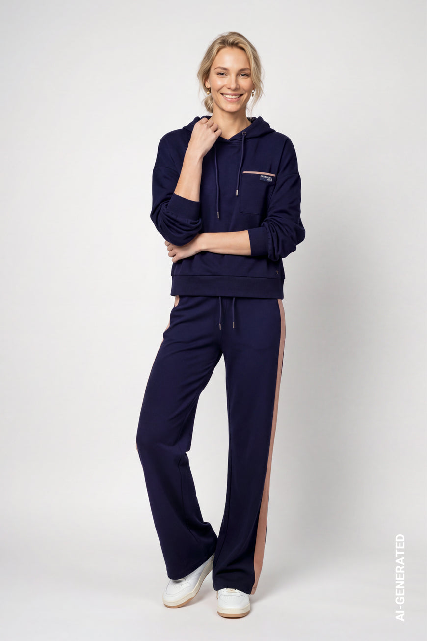 Monari 810584 Dark Blue Straight Leg Jersey Trousers