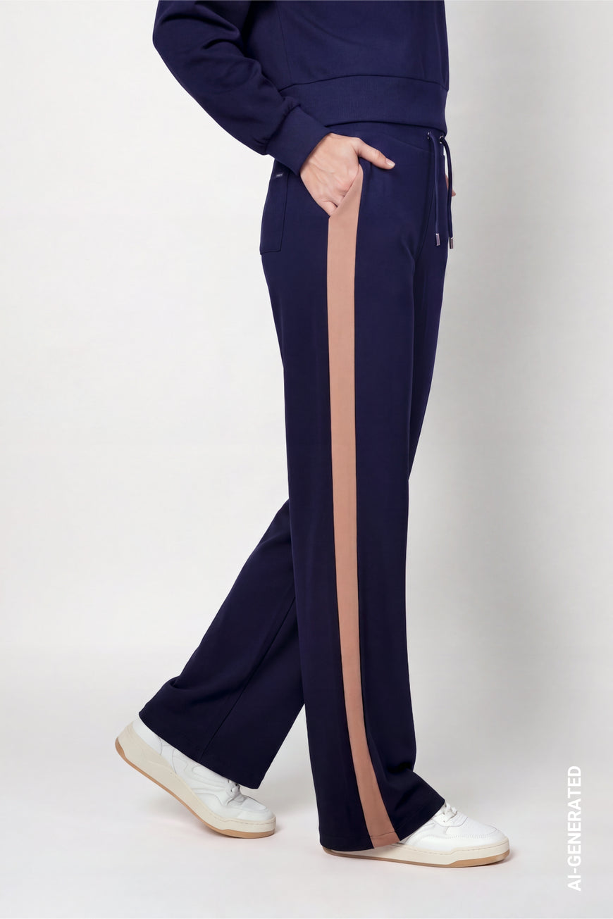 Monari 810584 Dark Blue Straight Leg Jersey Trousers