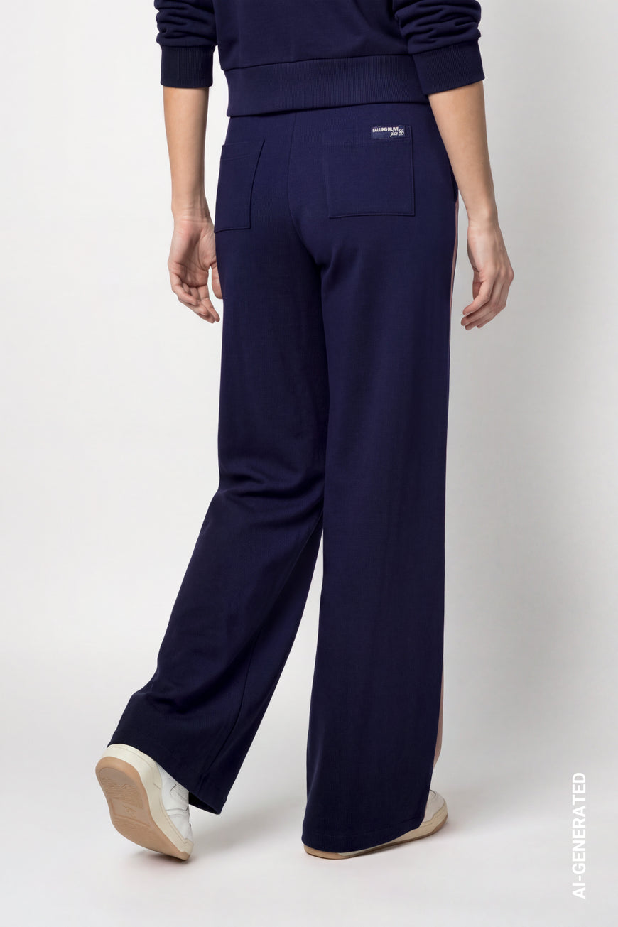 Monari 810584 Dark Blue Straight Leg Jersey Trousers