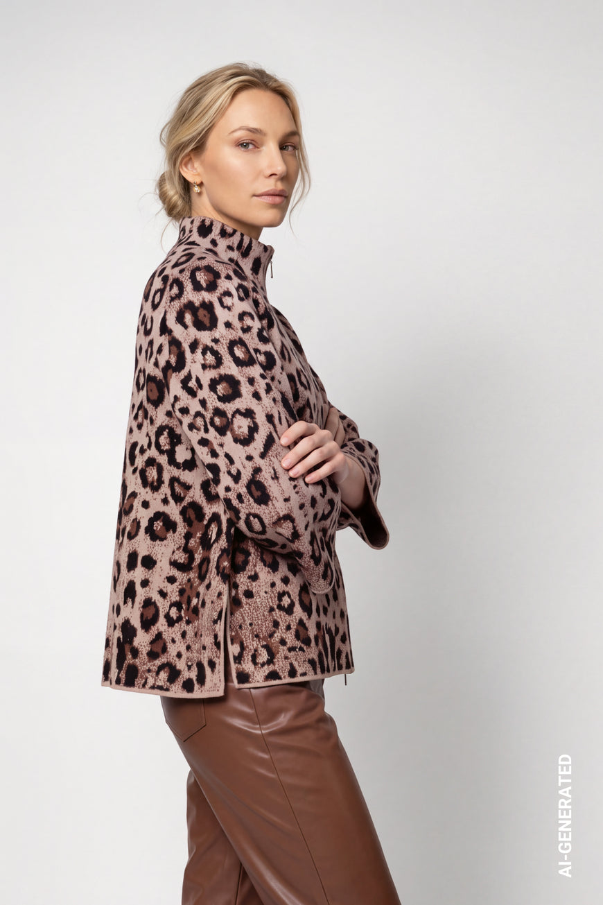 Monari 810366 Leo Jacquard Stand Up Collar Jacket With 7/8 Length Sleeves