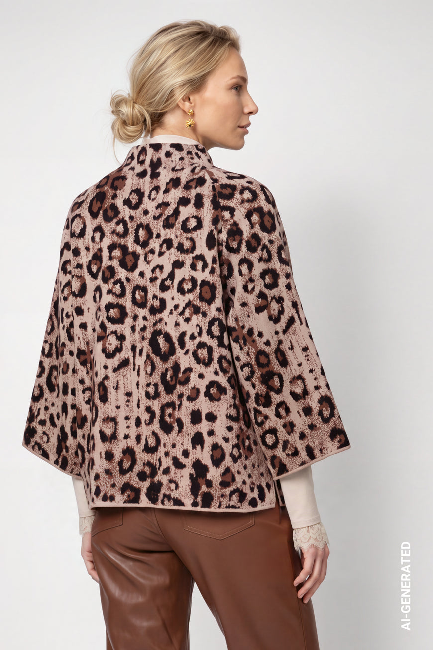 Monari 810366 Leo Jacquard Stand Up Collar Jacket With 7/8 Length Sleeves