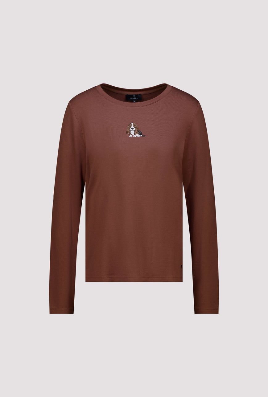 Monari 810430 Chocolate Brown Round Neck And Long Sleeves Top