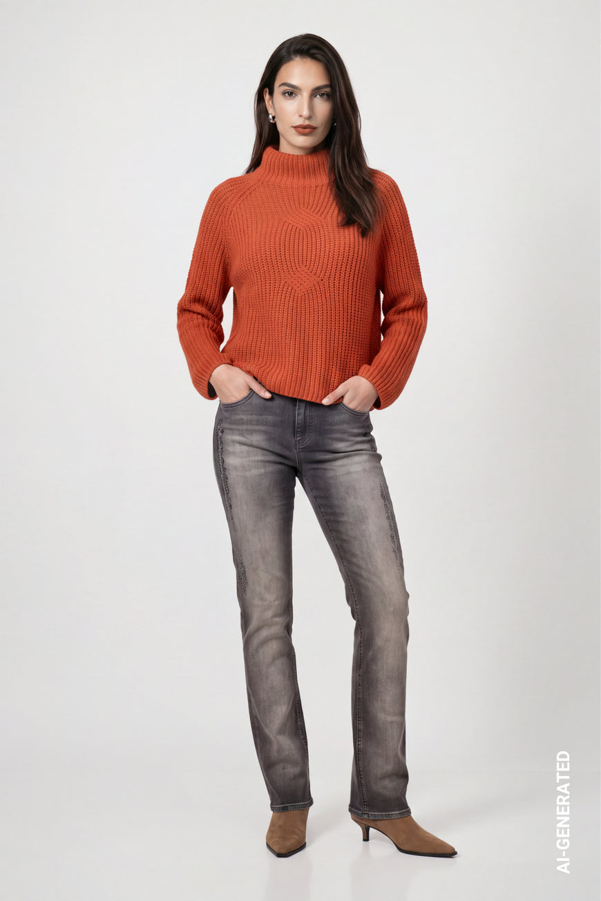 Monari 810573 Straight Leg Black Washed Jeans With Diamante Details