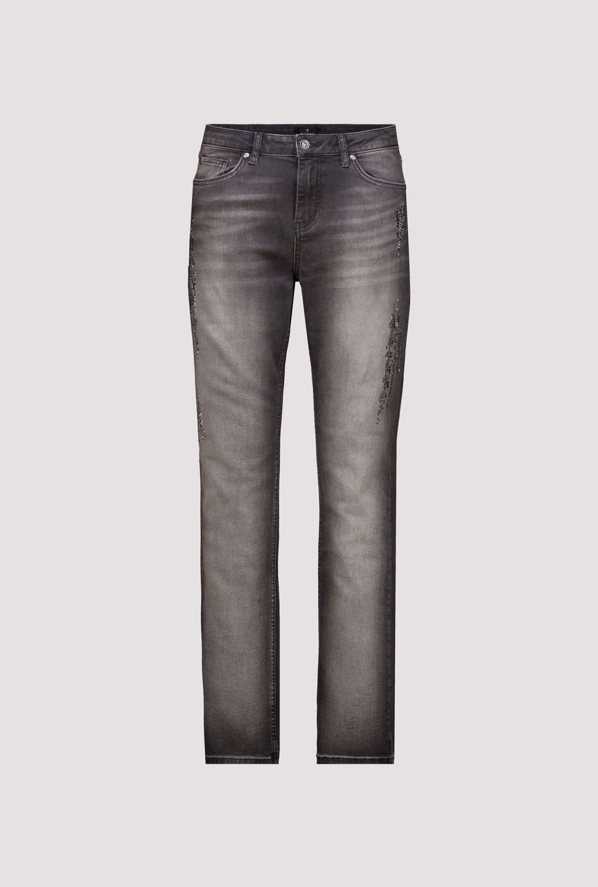 Monari 810573 Straight Leg Black Washed Jeans With Diamante Details
