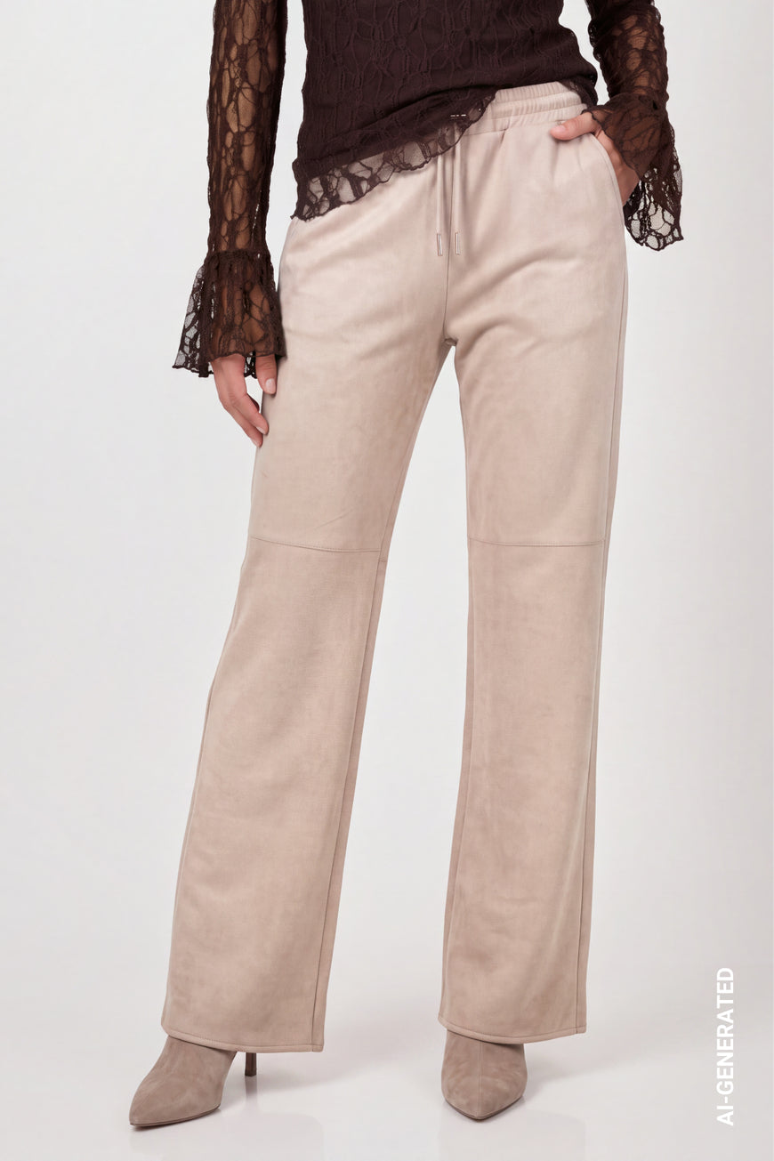 Monari 810581 Beige Color Wide Leg Velour Trousers