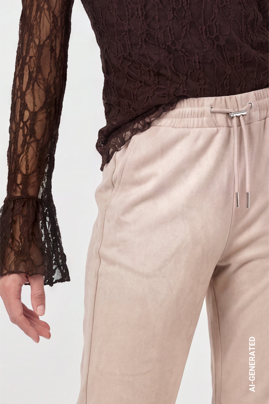 Monari 810581 Beige Color Wide Leg Velour Trousers