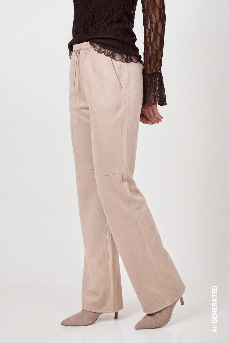 Monari 810581 Beige Color Wide Leg Velour Trousers