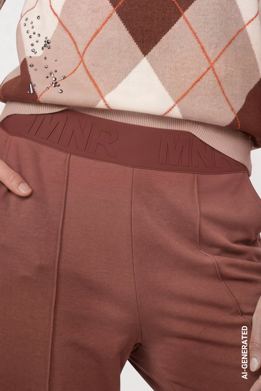 Monari 810582 Brown Basic Bella Regular Wide Leg Trousers