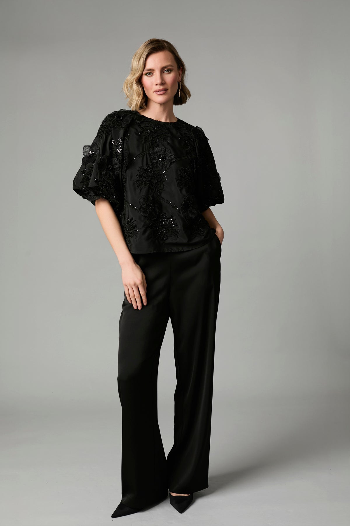 Fee G Black Oversized Blouse with Embroidery And Sequins