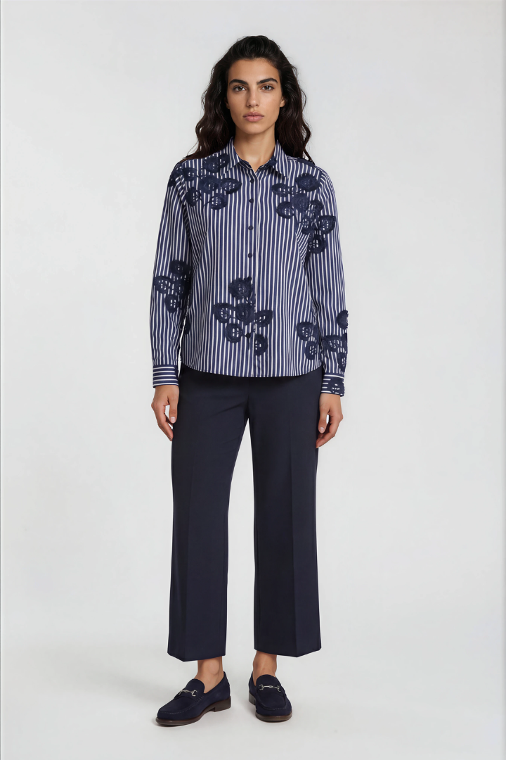 Milano Italy 6349013557 Navy Print Long Sleeve Shirt