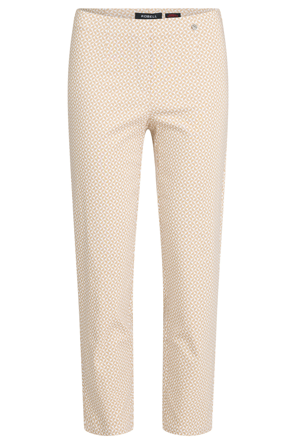 Robell  MARIE Beige Print Pattern 7/8 Length Stretchy Pull On Trouser 53617-55109