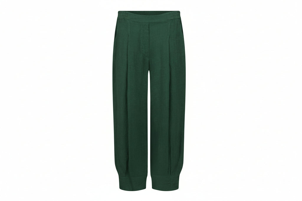 Noen Dark Sage Linen Cuff Wige Leg Trouser 81417