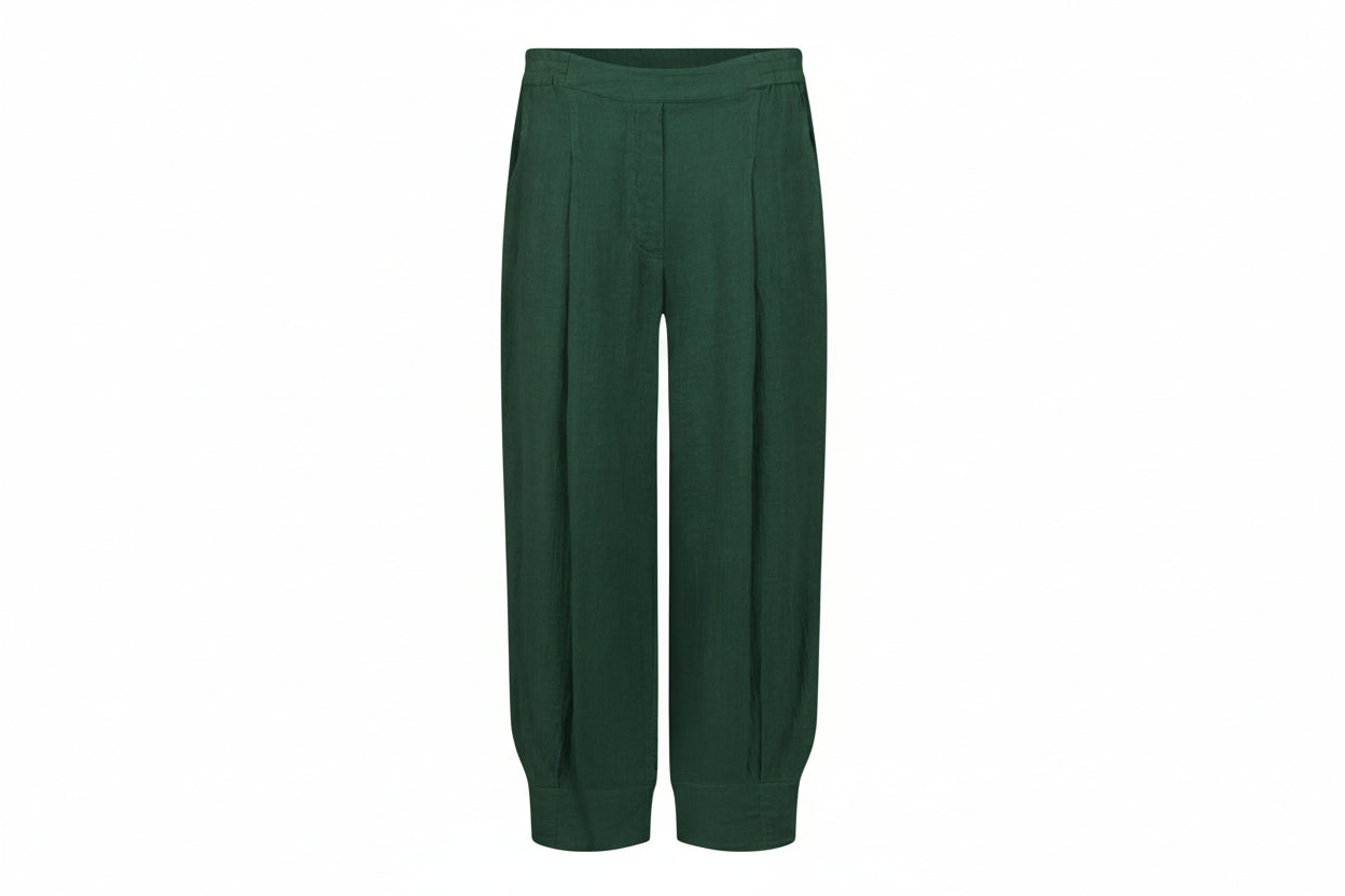 Noen Dark Sage Linen Cuff Wige Leg Trouser 81417