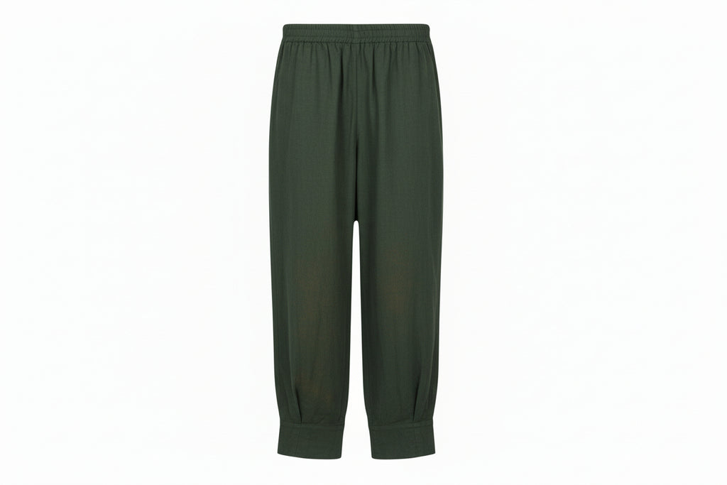 Noen Dark Sage Linen Cuff Wige Leg Trouser 81417