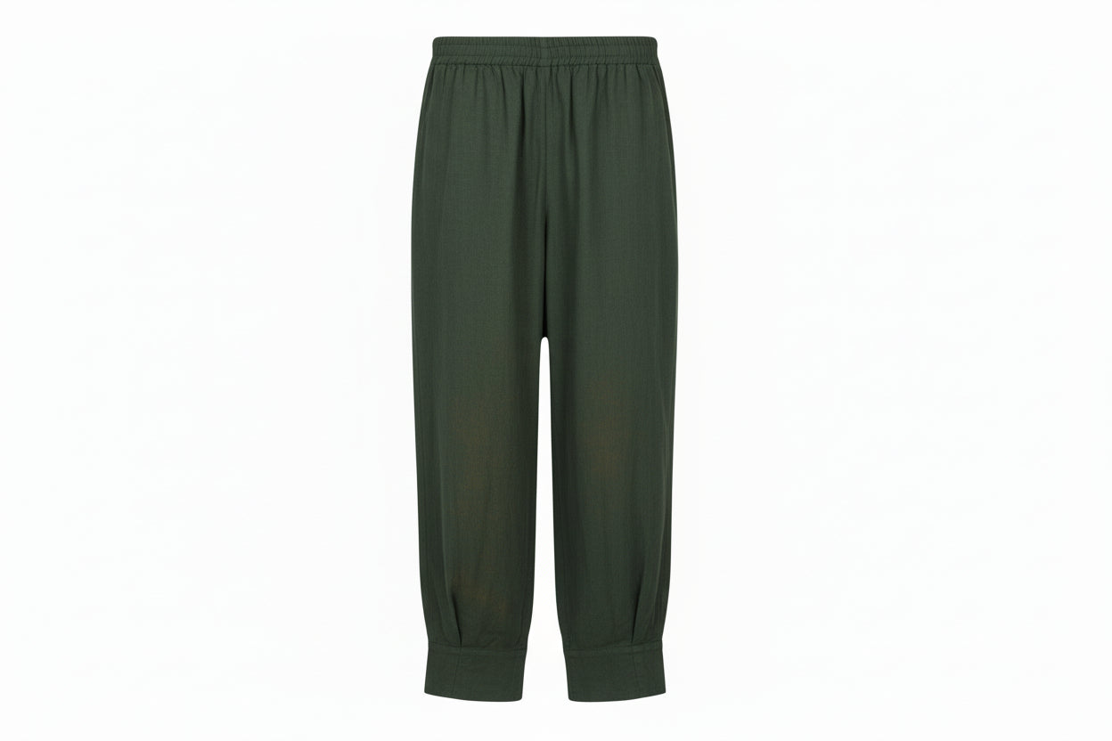 Noen Dark Sage Linen Cuff Wige Leg Trouser 81417