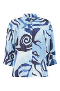 Noen 86278 Blue Mandarin Style Pattern Shirt With Collar