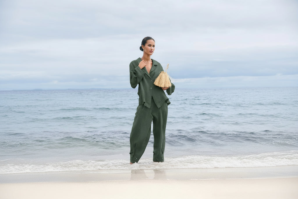 Noen Dark Sage Linen Relaxed Jacket 87183