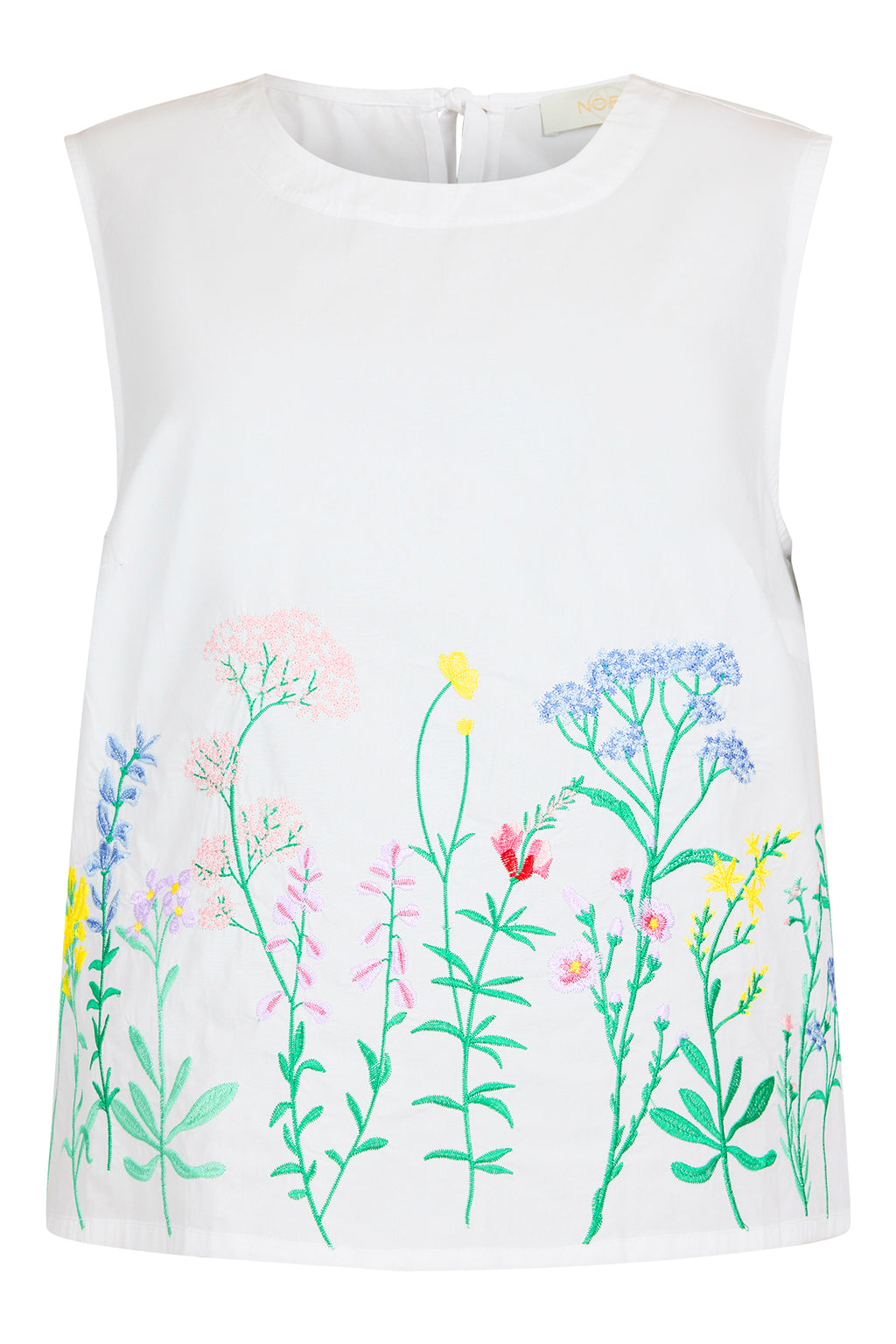Noen  84010 White Cotton Sleeveless Embroidery Blouse