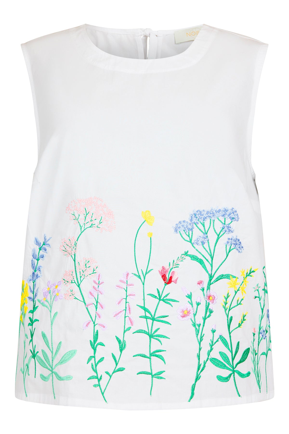 Noen  84010 White Cotton Sleeveless Embroidery Blouse