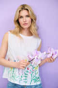 Noen  84010 White Cotton Sleeveless Embroidery Blouse