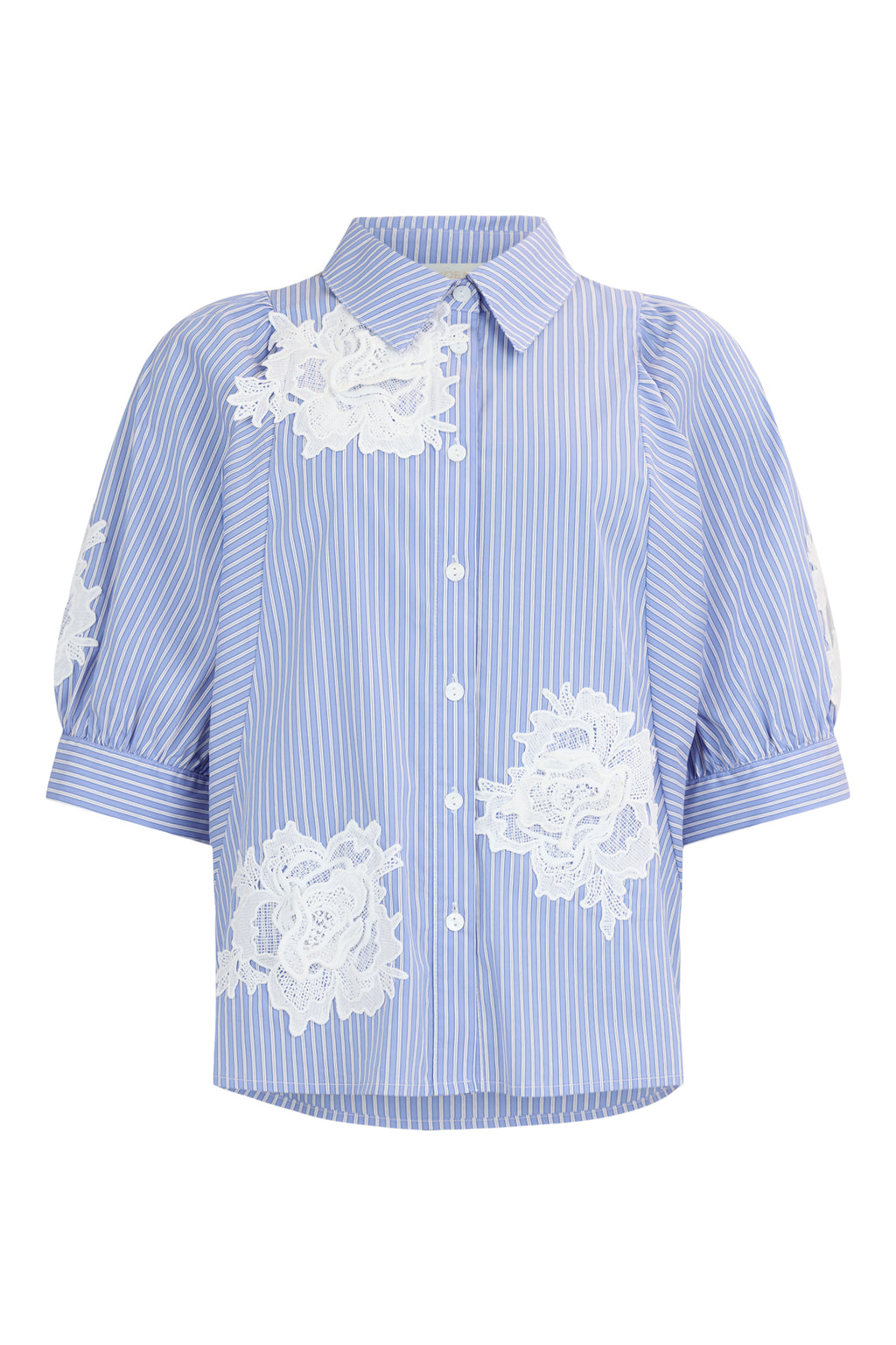 Noen 86287 Blue Striped Blouse With Embroidery Motifs Sleeves