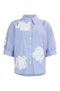 Noen 86287 Blue Striped Blouse With Embroidery Motifs Sleeves