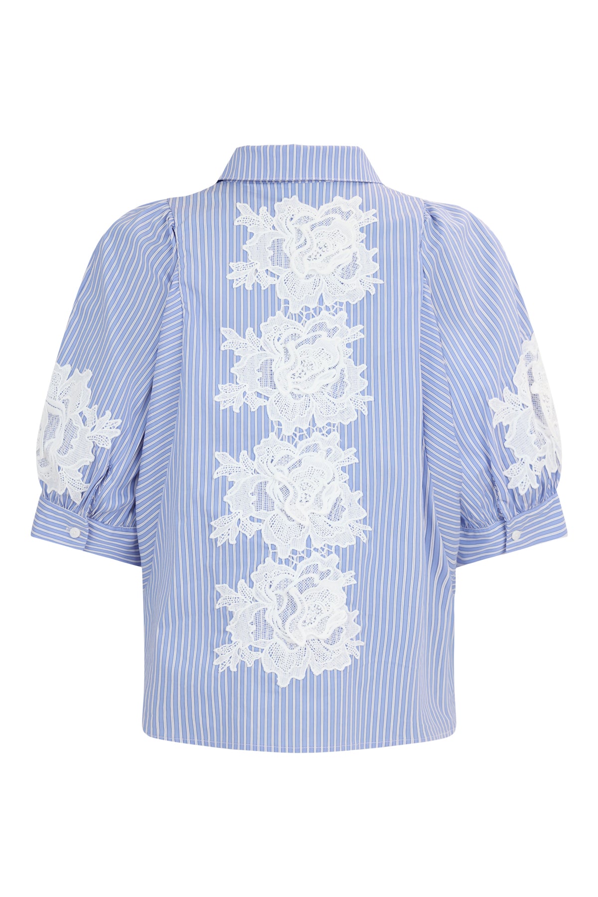 Noen 86287 Blue Striped Blouse With Embroidery Motifs Sleeves