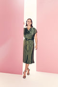 Molly Jo Olive Green Satin Belted Dress 71665