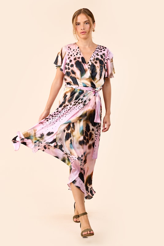 Molly Jo Printed Abstract Pink Cap Sleeve Dress 71667