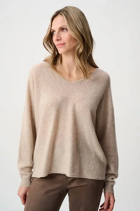 Joseph Ribkoff 263940 Cashmere Scattered Studded Beige Batwing Jumper
