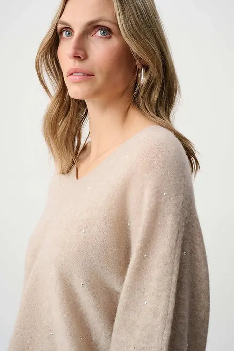 Joseph Ribkoff 263940 Cashmere Scattered Studded Beige Batwing Jumper