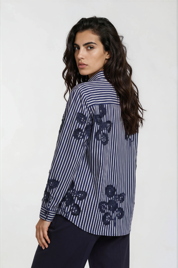 Milano Italy 6349013557 Navy Print Long Sleeve Shirt