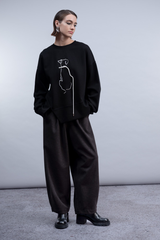 Haako H2002 Black Dog Print Sweatshirt Top