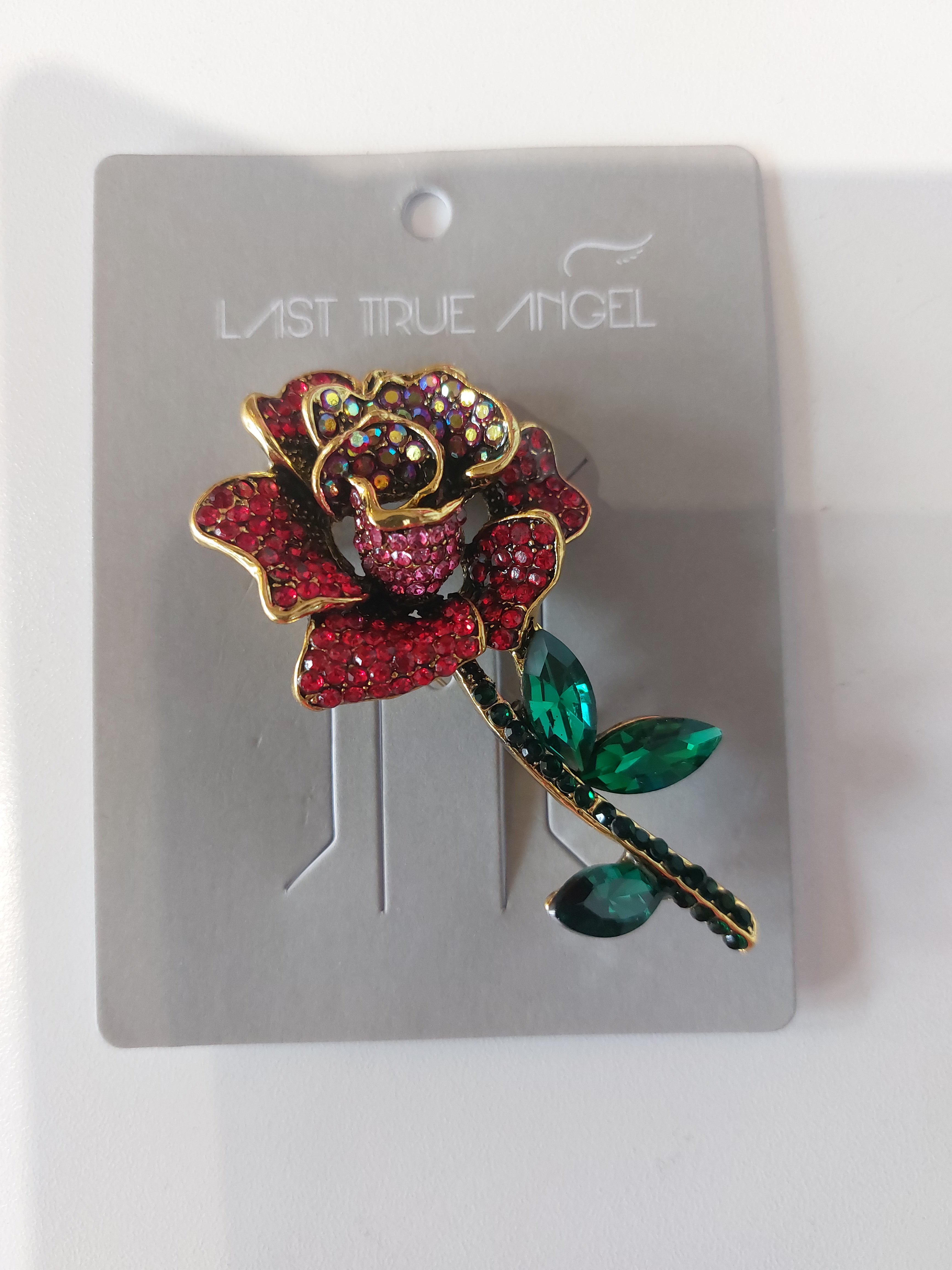 White Leaf - Crystal Rose Brooch - Martha V 