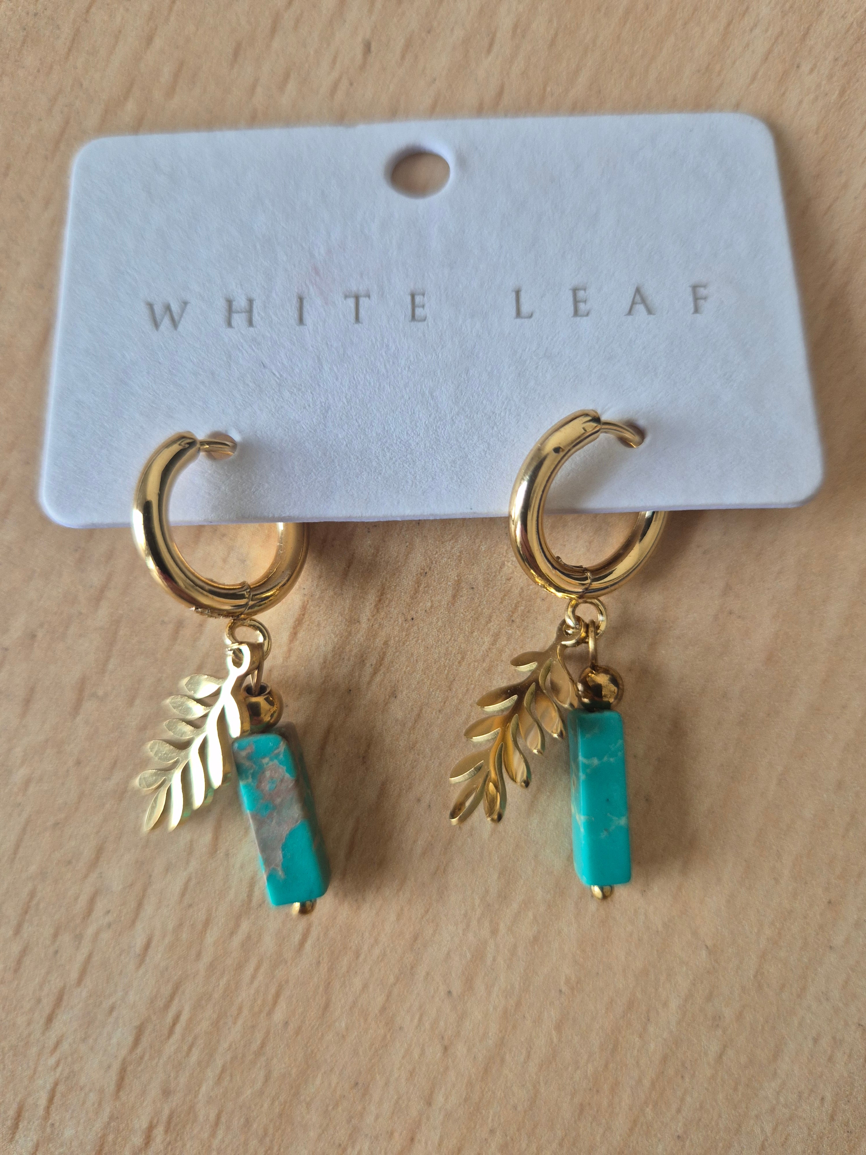 White Leaf Jade Drop Leaf Earrings