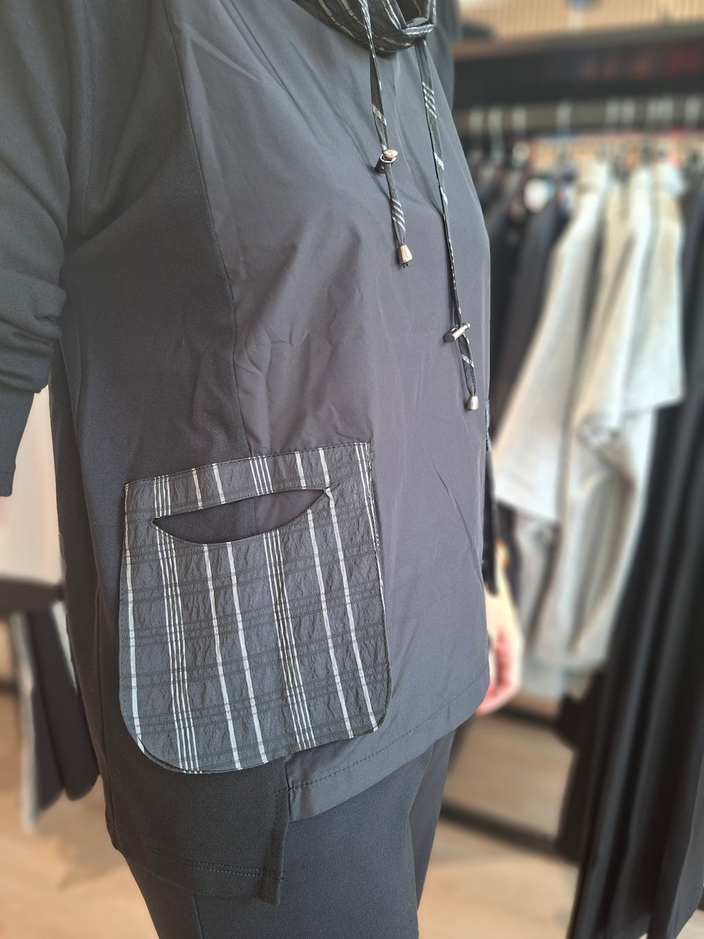 Naya 153 Stripe Drawstring Neck And Pocket Top