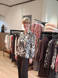 Milano Italy 6365713655 Animal Print Shirt Blouse With Collar And Long Sleeves