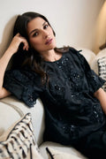 Fee G Black Oversized Blouse with Embroidery And Sequins