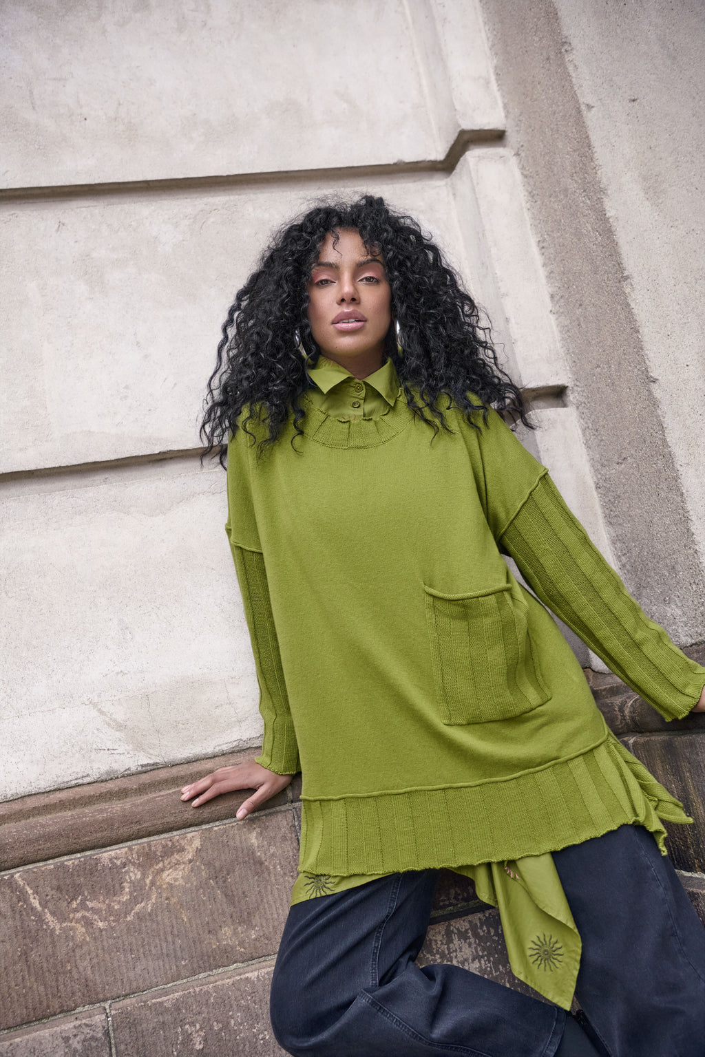 Noen - Olive Green Funky Oversized Jumper