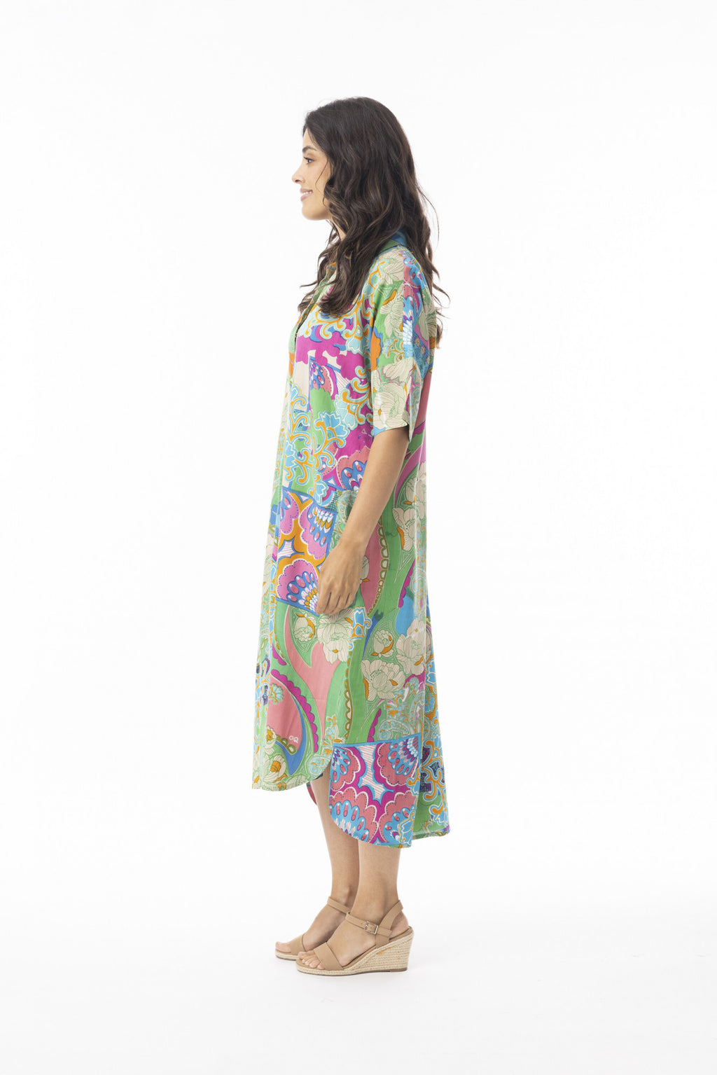 Orientique 20132 Multi Colour Santa Cruz Shirt Dress With Short Sleeve