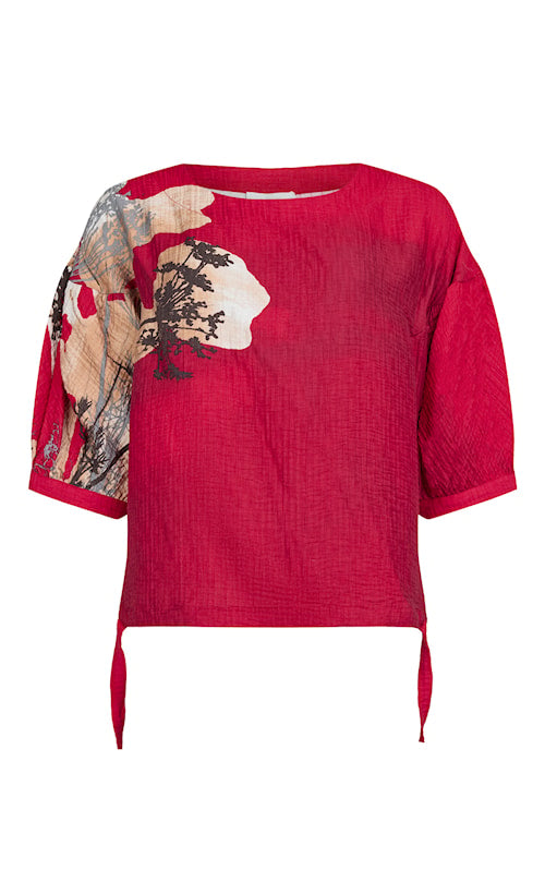 Noen 84055 Scarlet Red Printed Asymetrical Blouse Top