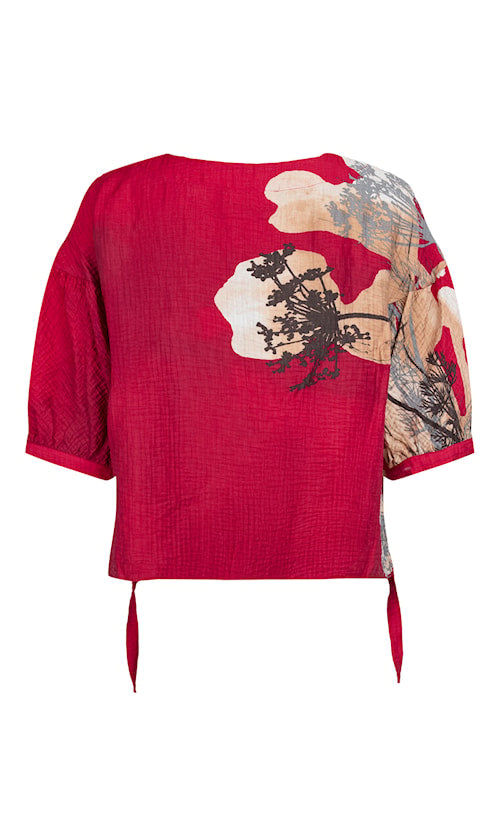 Noen 84055 Scarlet Red Printed Asymetrical Blouse Top