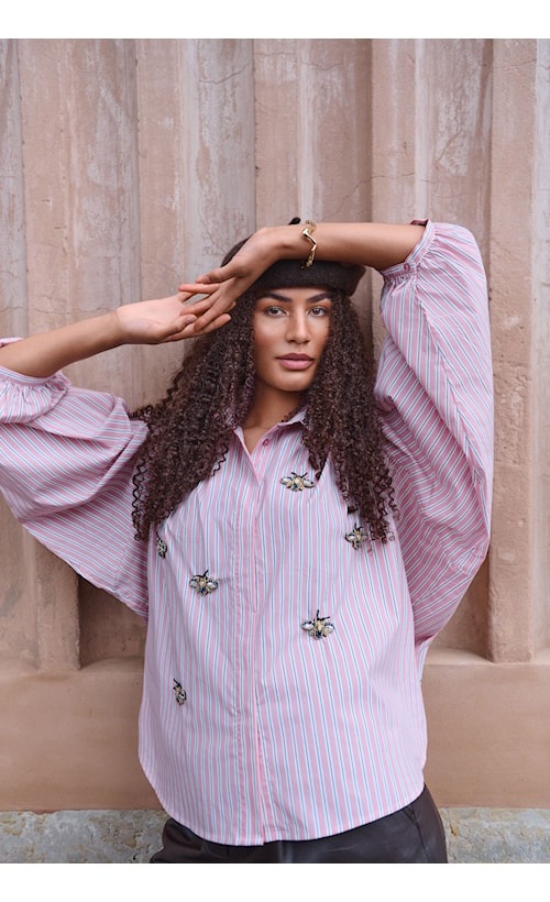 Noen 86301 Wild Rose Stripe With Beaded Detail Shirt