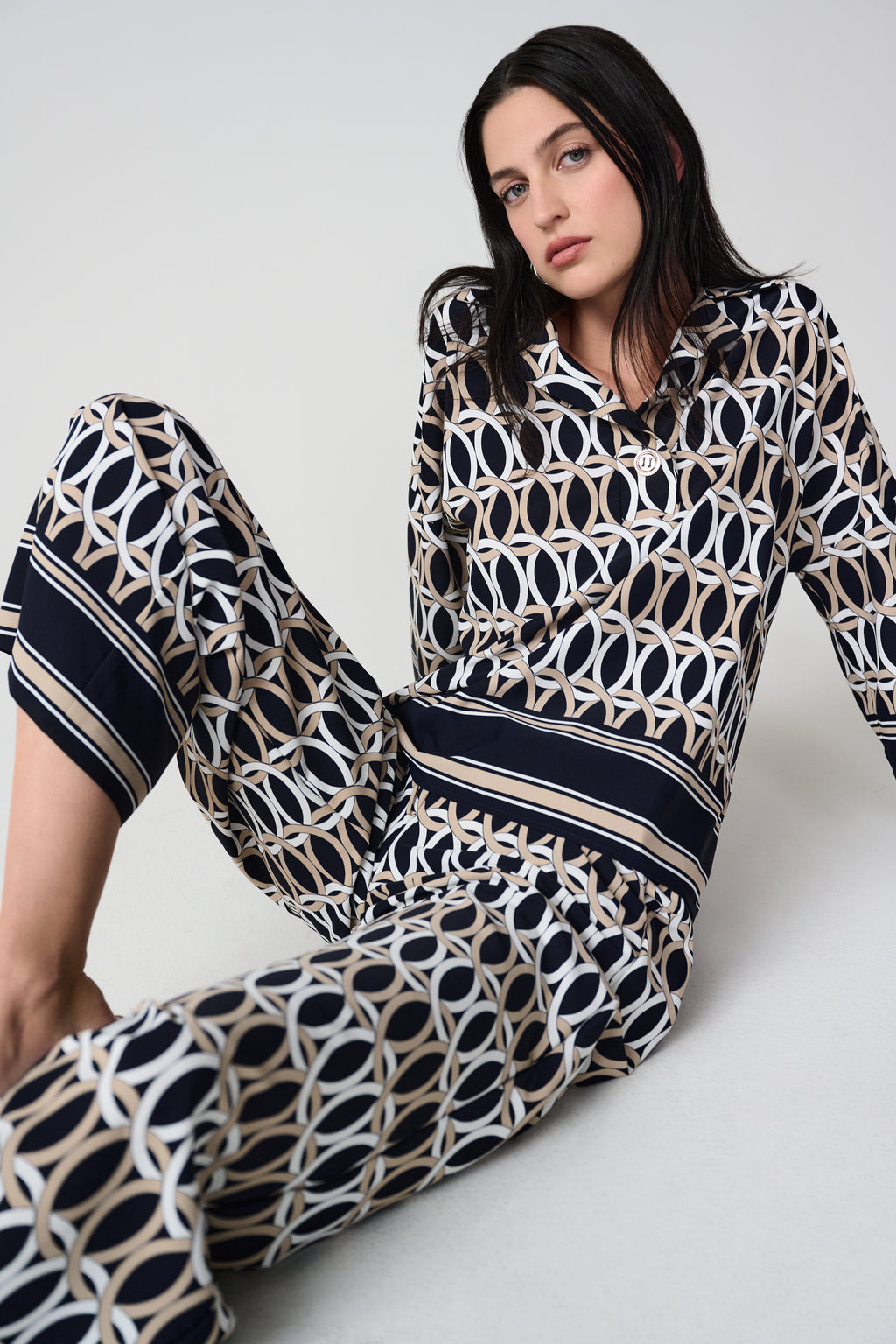 Joseph Ribkoff 261057 Aztec Printed Navy/Beige Blouse