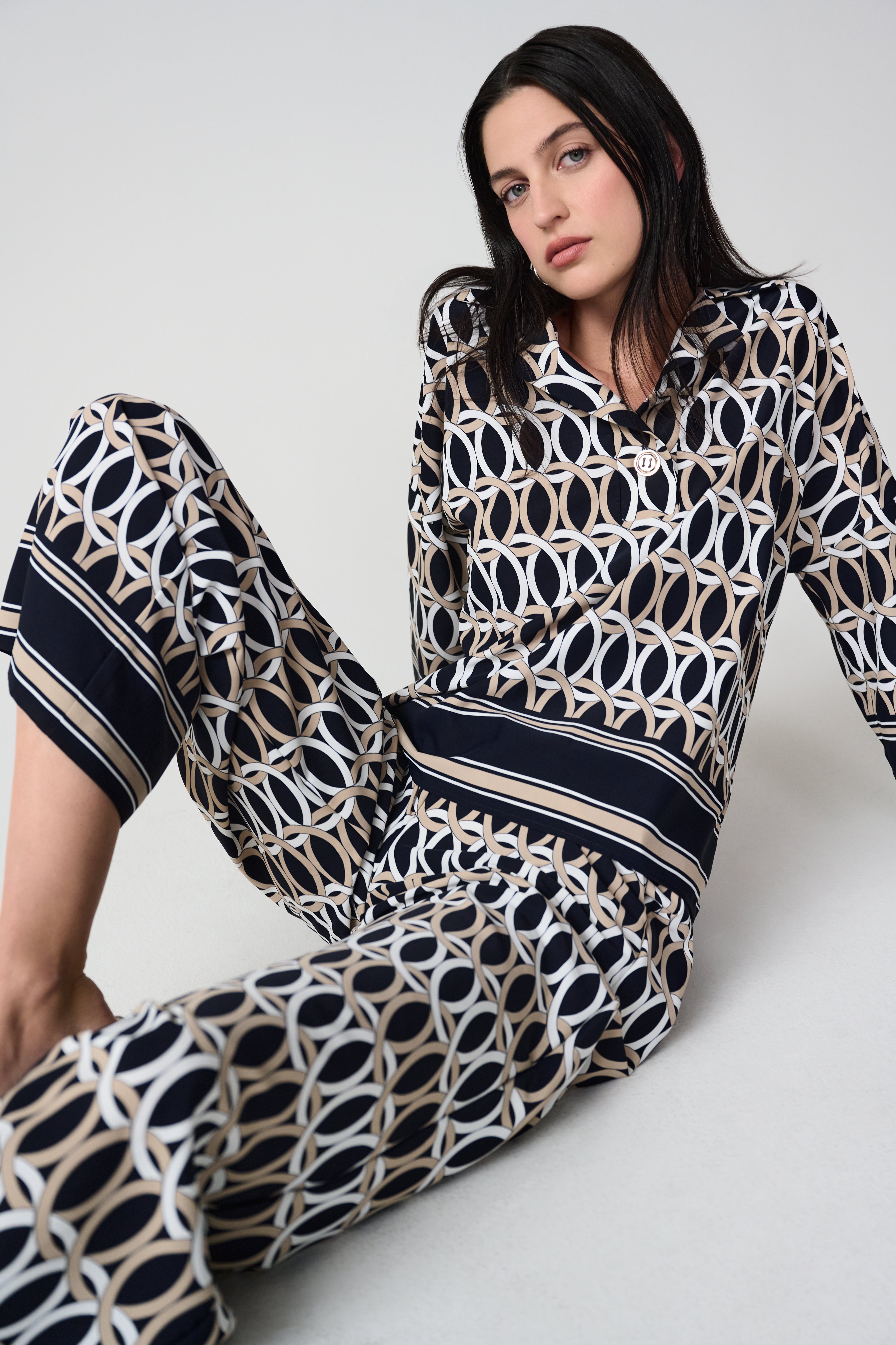 Joseph Ribkoff 261057 Aztec Printed Navy/Beige Blouse